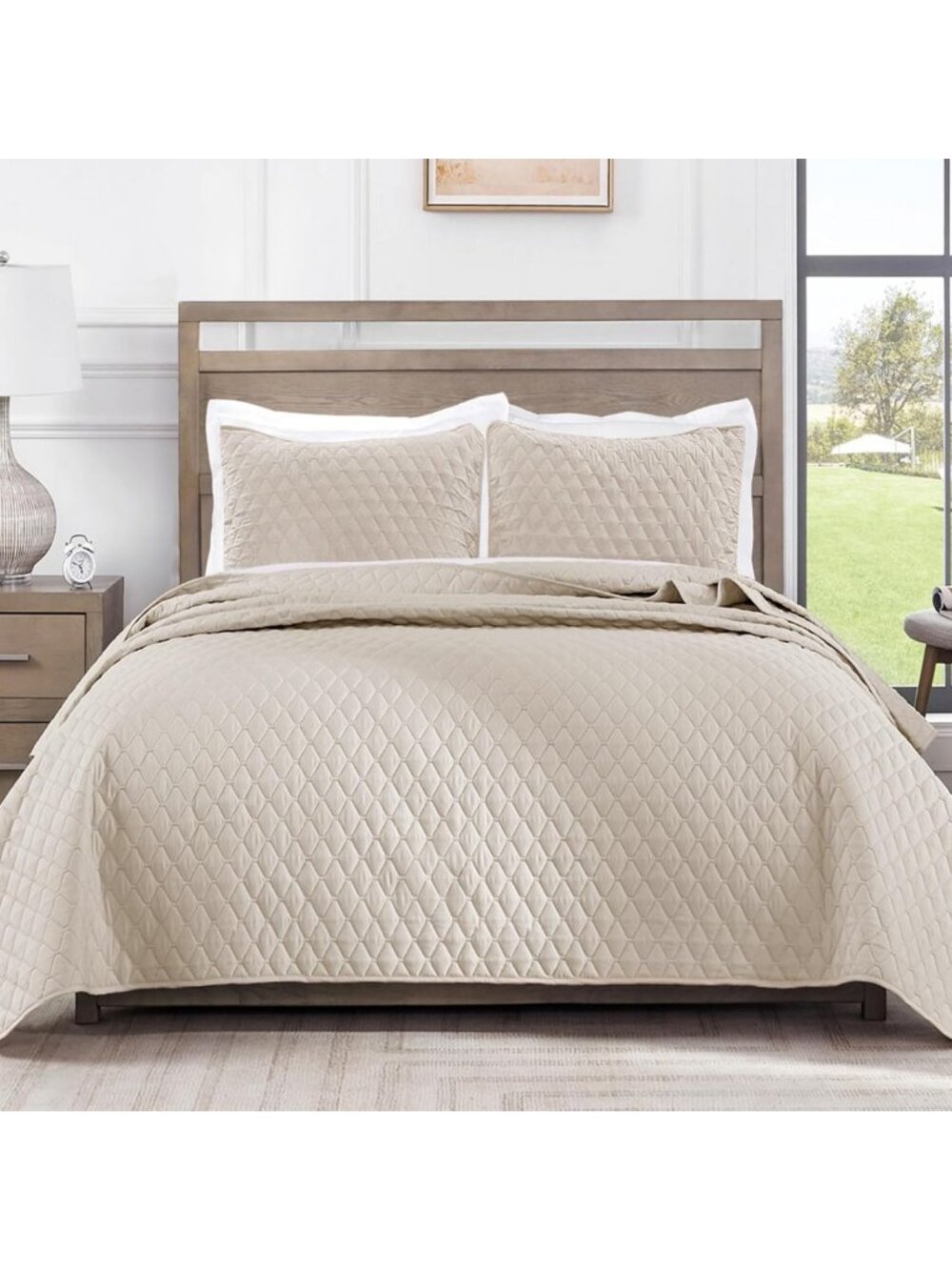 Reversible King Size Quilt Bedding Set - Cozy Beige & Cream, Soft & Stylish